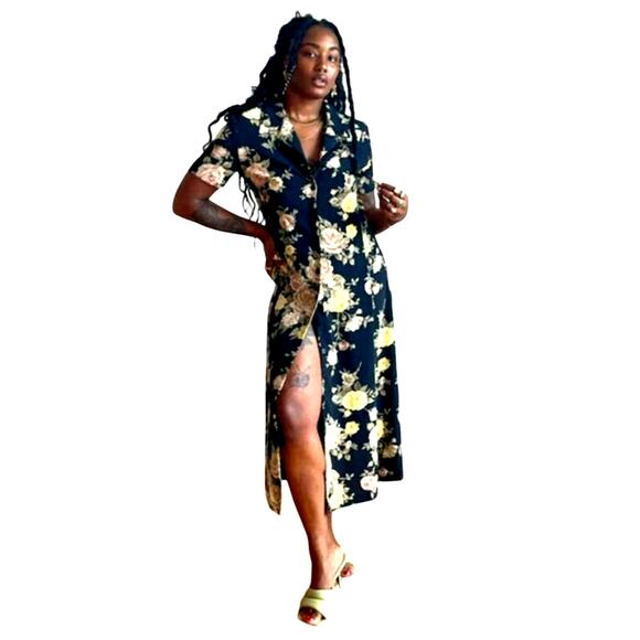 Rafaella Maxi Dress Size 10 Vintage 80's Black Floral Button-Up Boho Cottage - Picture 1 of 7